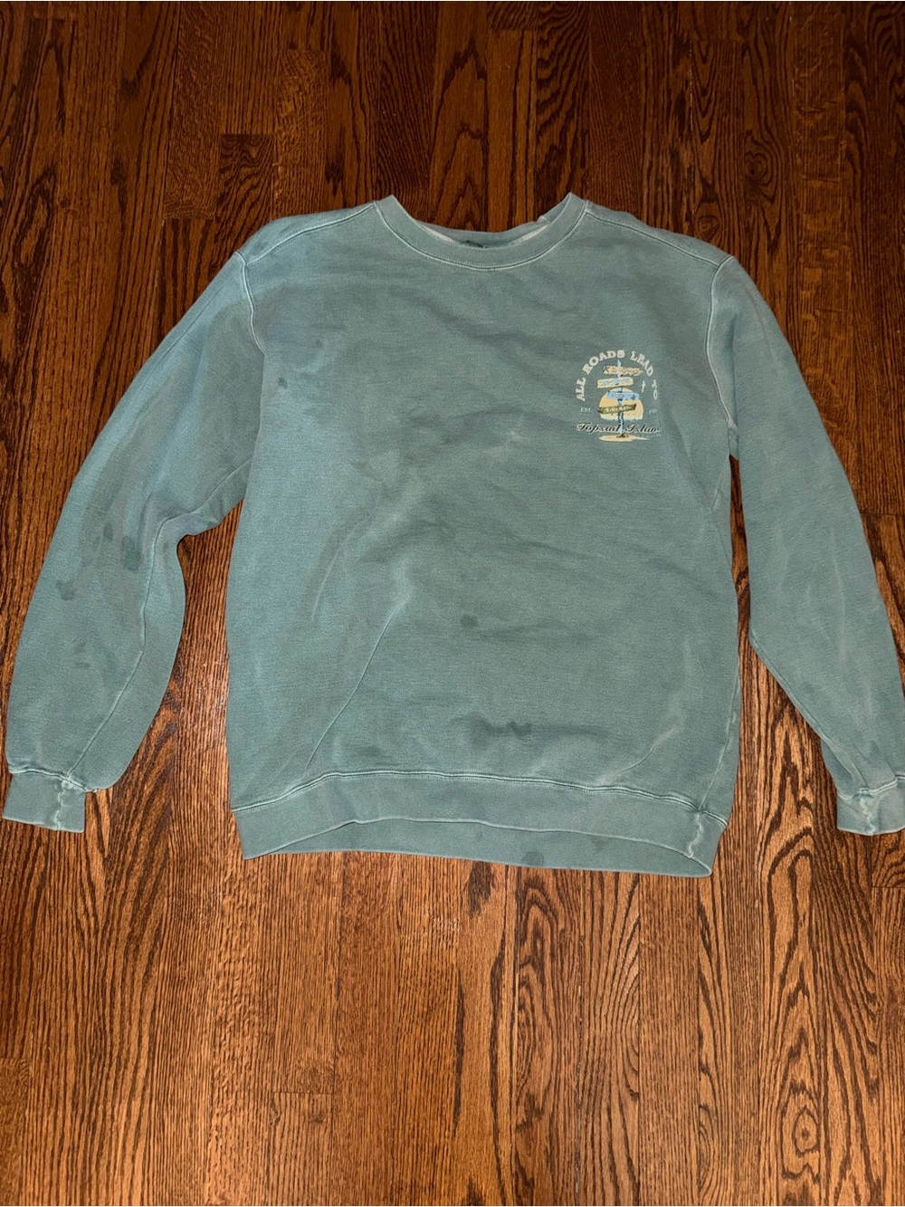 Comfort Colors Seafoam Green Crewneck Sweatshirt with Small Chest Graphic